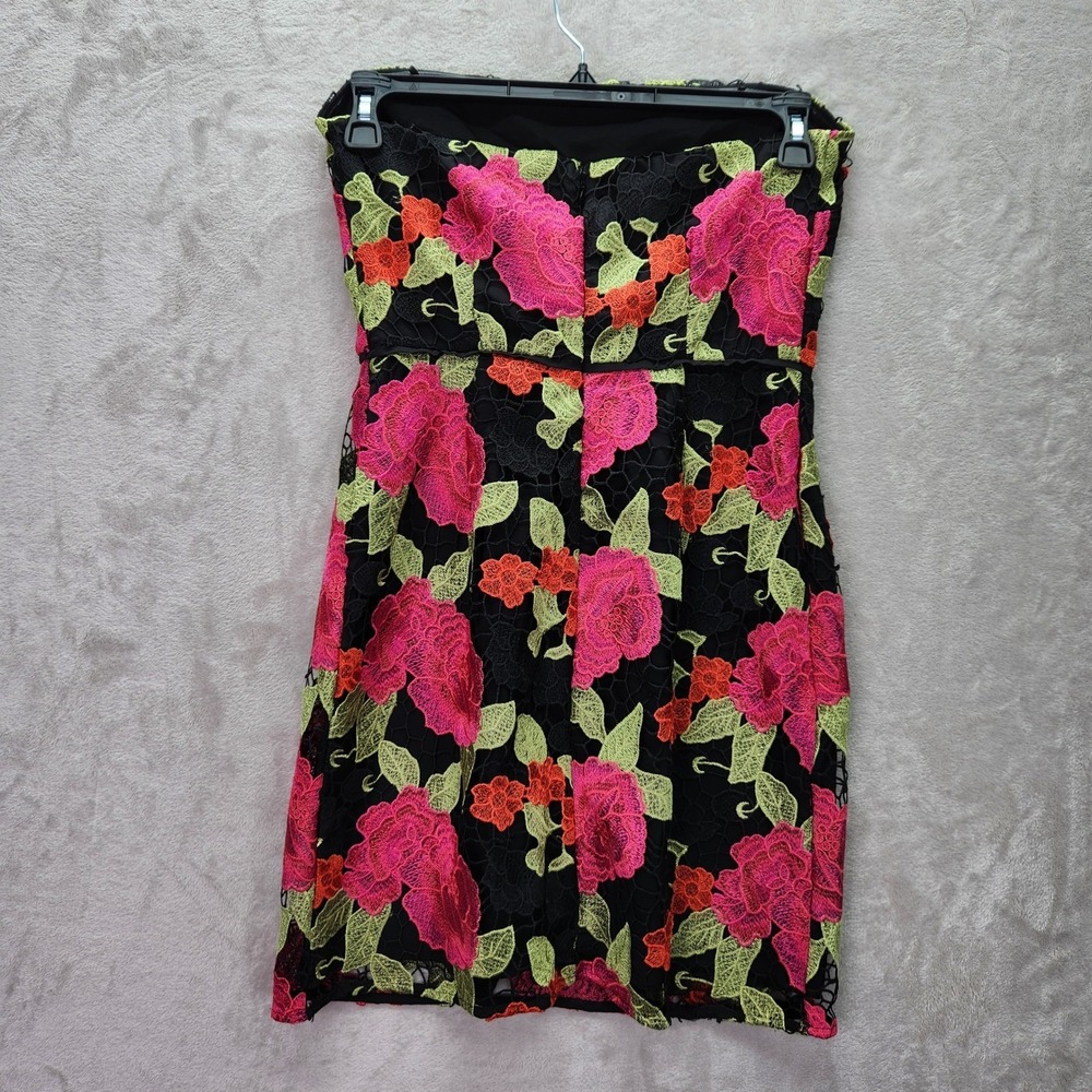 Sam Edelman Black Cherry Strapless Mini Dress Floral Embroidered Size 8 Party - Picture 4 of 8